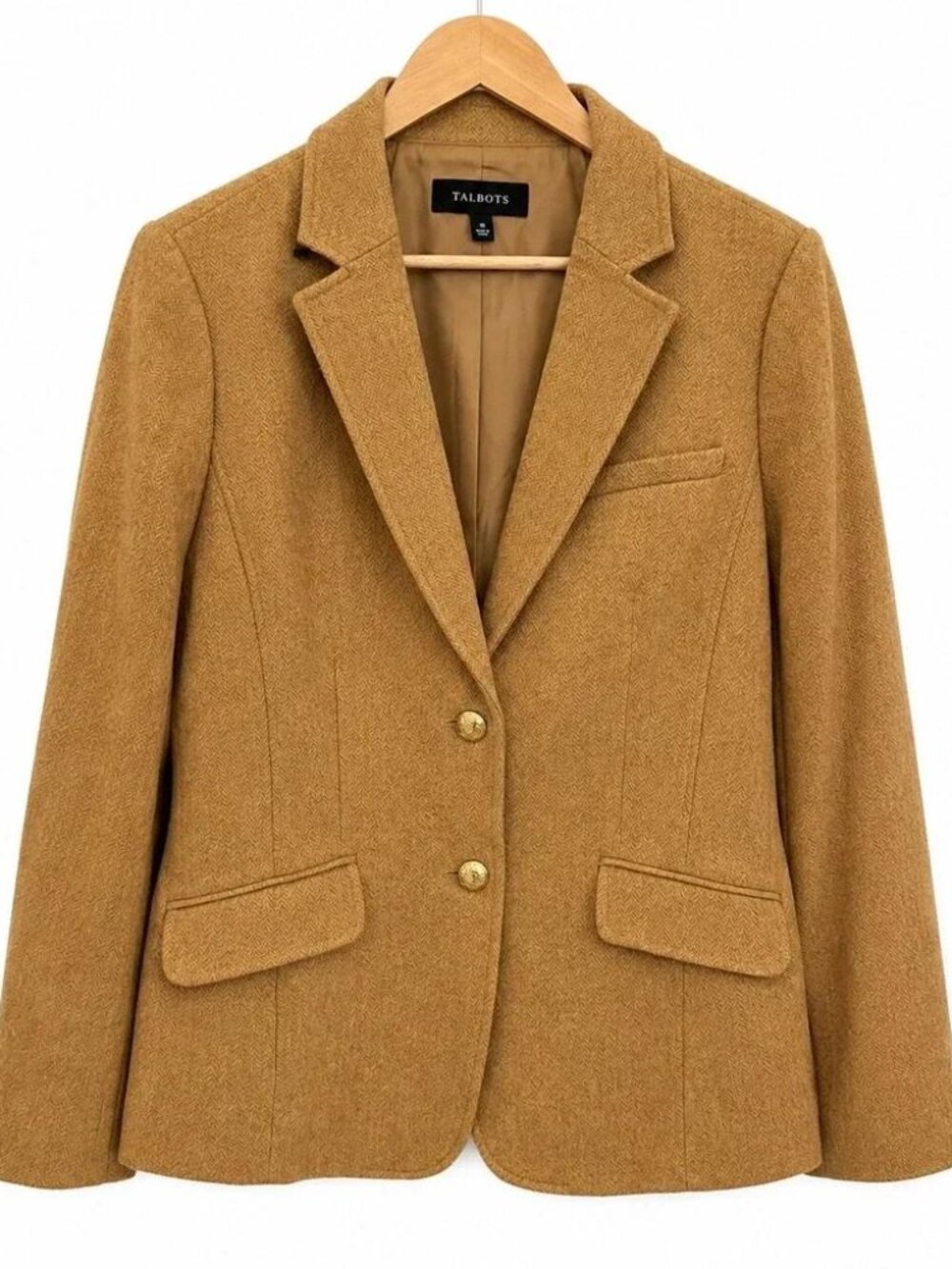 Worn Once Talbots Classic Wool Blend Blazer Herringbone Camel Tan 20W